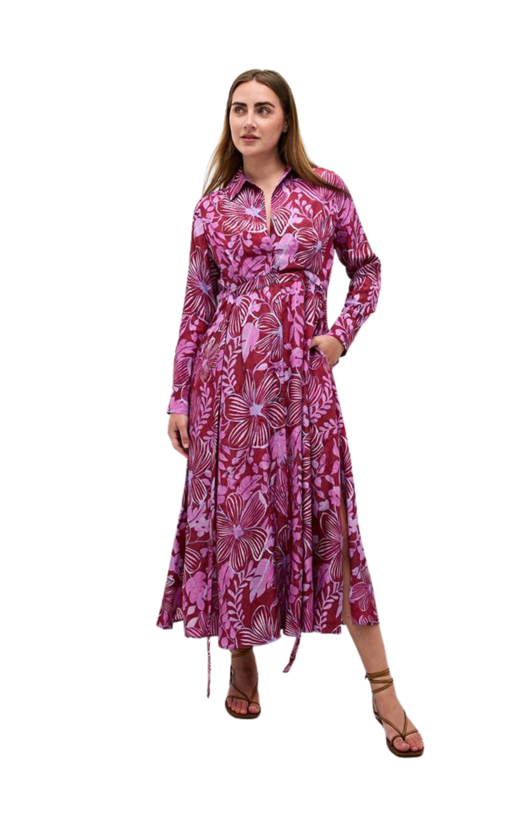 harriet dress printed floral pink burgundy marie oliver midi long sleeve