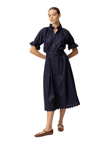 sundays navy aliza midi dress ruffle collar