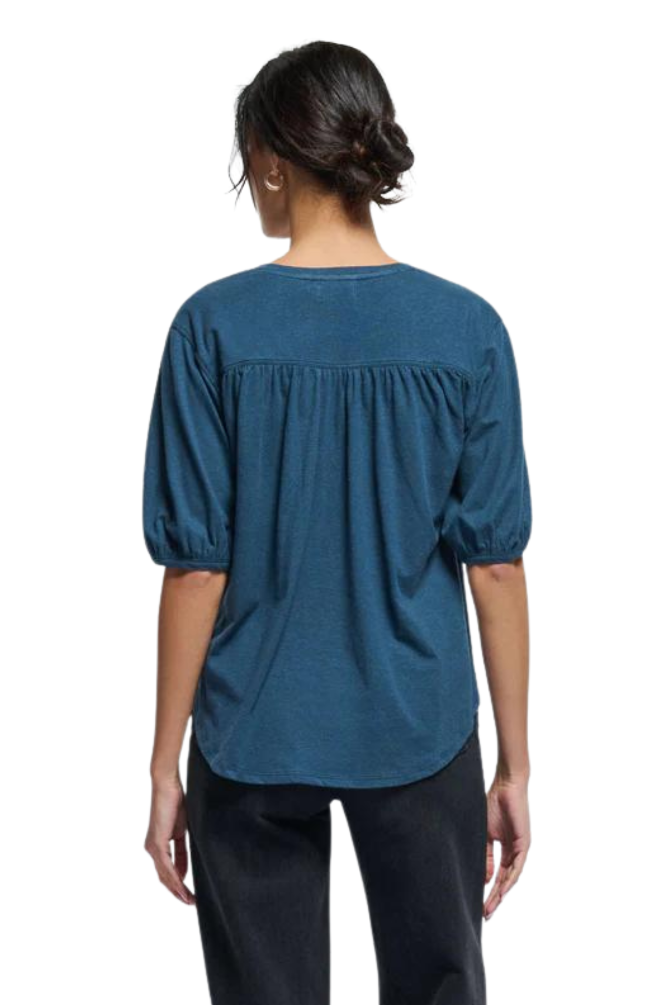 Edie shirred v-neck top blouse t-shirt blue elbow length nation ltd