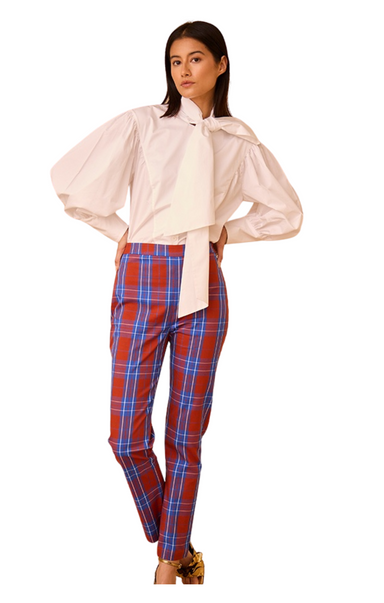 hunter bell carson pant stretch plaid red blue work pant holiday 