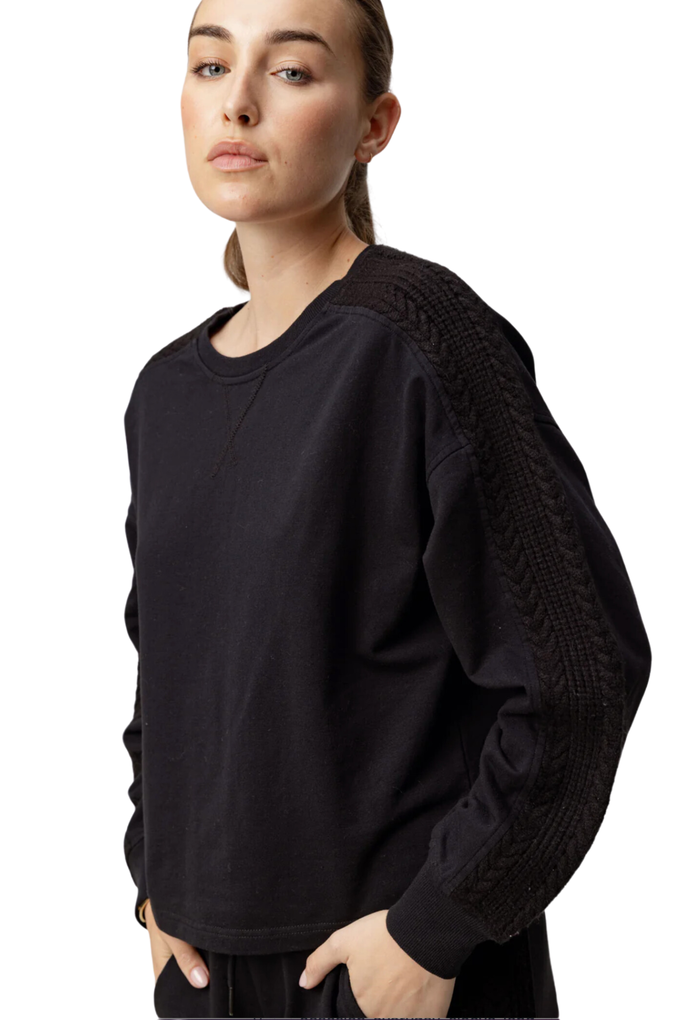 Sundays bella pullover black sweatshirt crewneck sweater trim