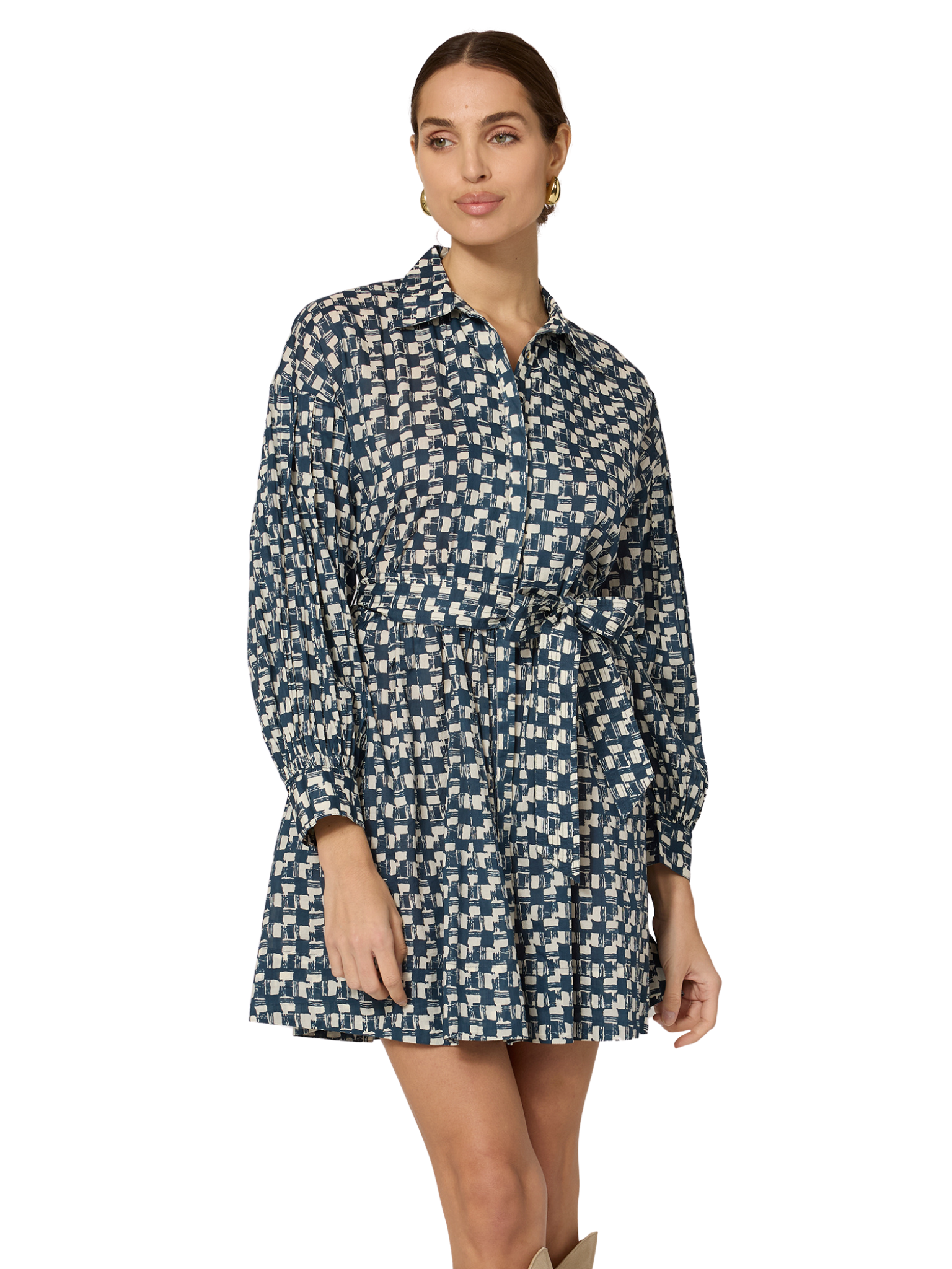 cleobella printed colette mini dress long sleeve tie waist