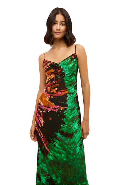 marie oliver ambry jewel tone slip dress midi printed spaghetti strap v-neck thera