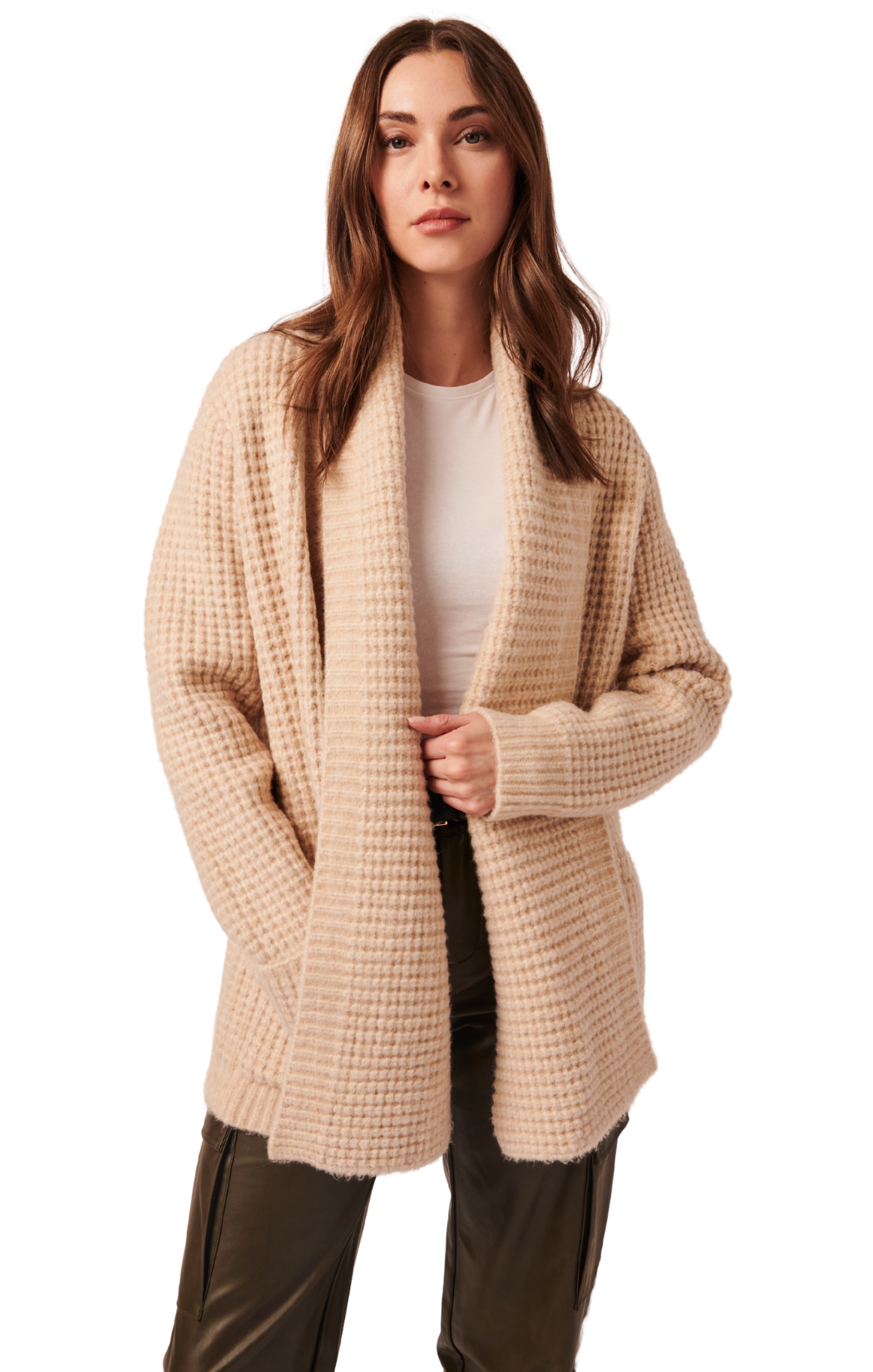 bristol cardigan french vanilla line knit waffle loungewear sweater tan beige