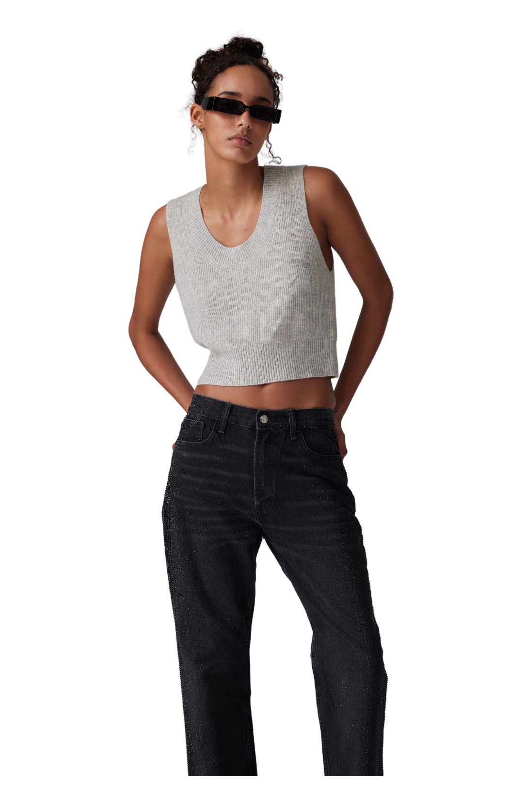 Colorush sita scoop neck cashmere knit sweater tank tops cropped