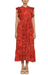 banjanan hannah tropical print leaf print red orange midi ruffle sleeve dress