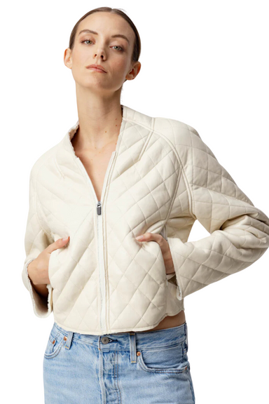 vegan leather bomber sundays della jacket quilted off white cream zip front