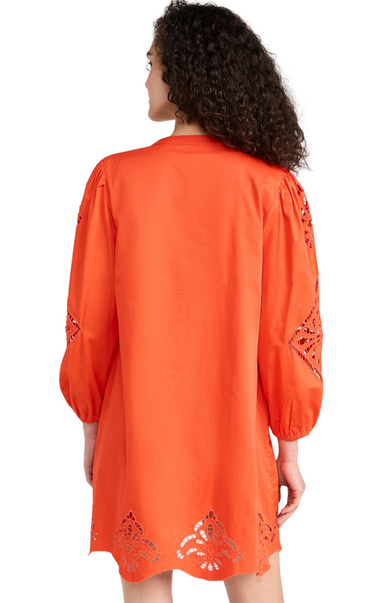 Gianna Dress punto sunset red orange long sleeve cut outs cotton