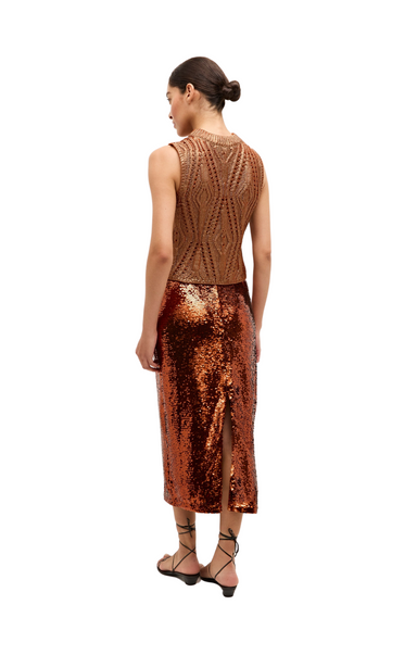 marie oliver copper sequin pencil skirt wray midi maxi holiday fall sparkle