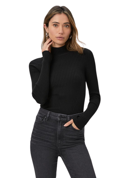 high neck turtleneck ribbed knit long sleeve paige raisa top black basic 