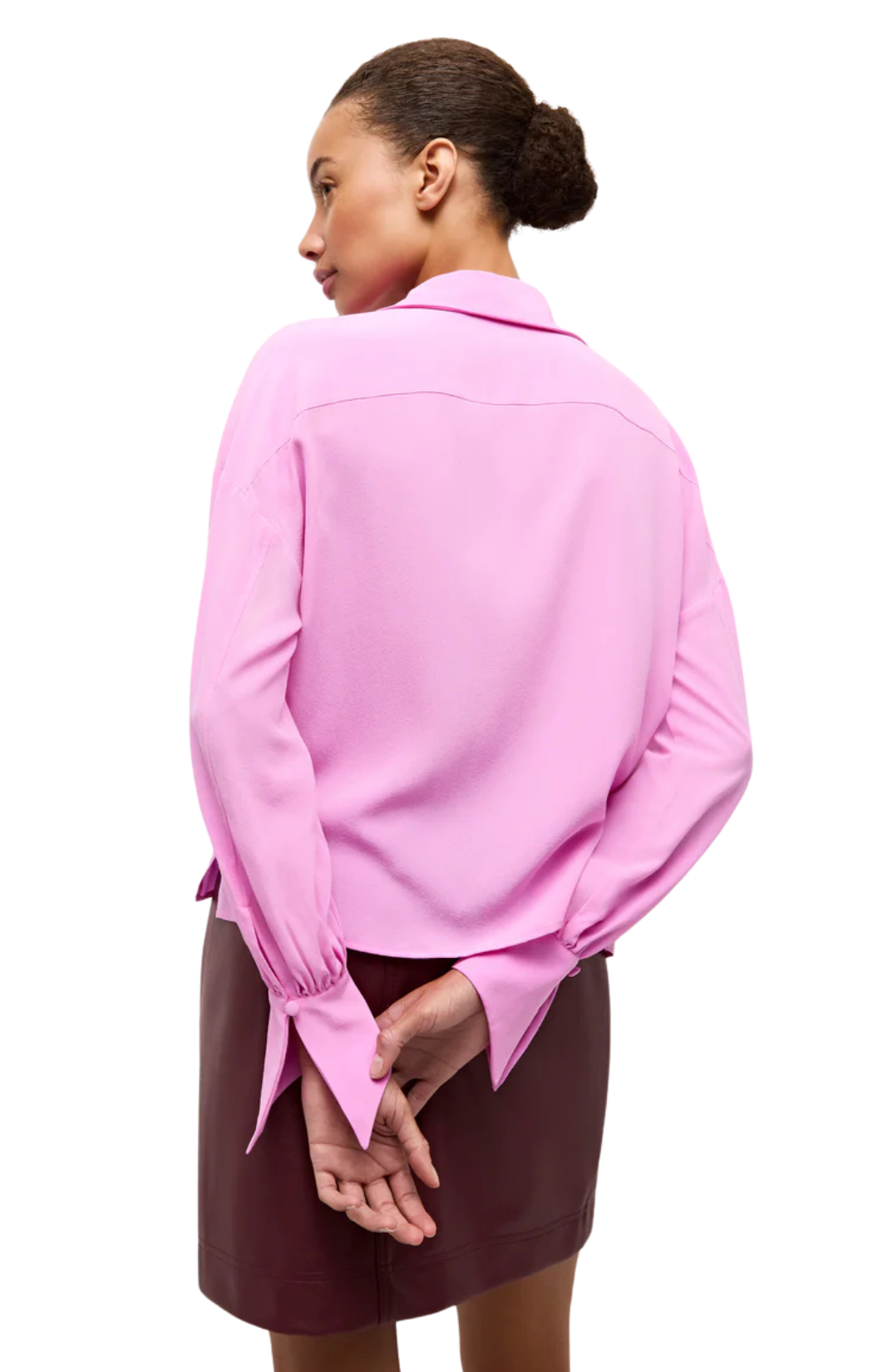 marie oliver long sleeve pink purple mariel blouse button front silk