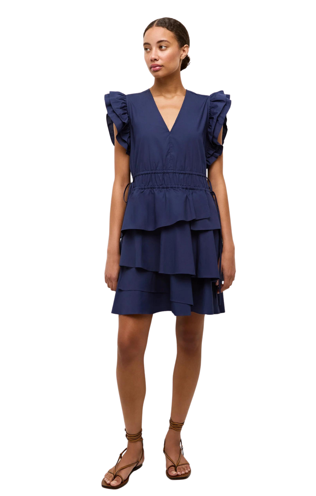 marie oliver genette dress navy sundress tiered skirt flutter sleeve