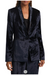 paige kriselle blazer luxuriously soft black high shine drapey velvet, this luxe jacket features a shawl collar, welt pockets, and a self-covered button