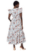 The Noricel Ankle Dress by Cleobella features elegant ruffle sleeves, a buttons down the front, and a fun skirt flounce with a ruffle detail. Printed cotton maxi dress ruffle sleeve.