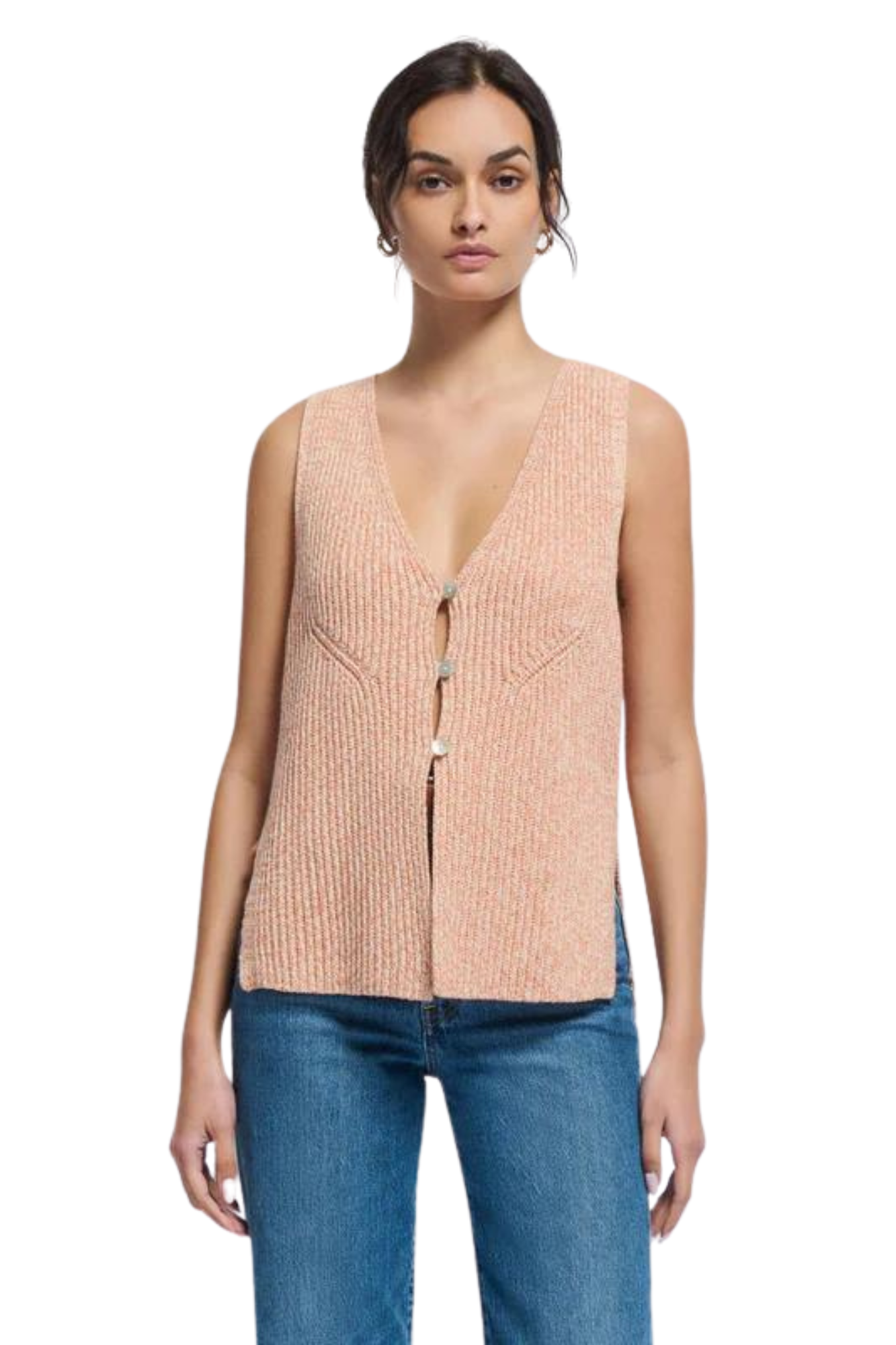 peach knit open front button bianca vest nation ltd sleeveless sweater