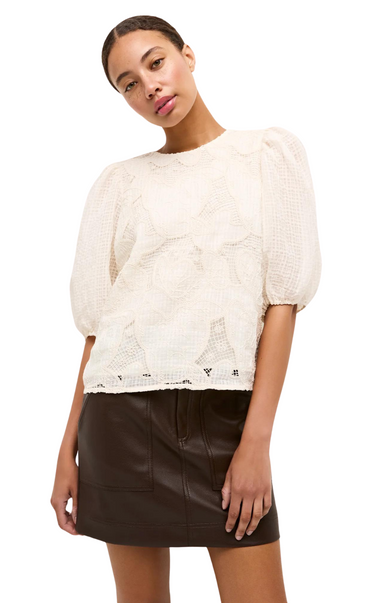 marie oliver short sleeve off white vance top lace