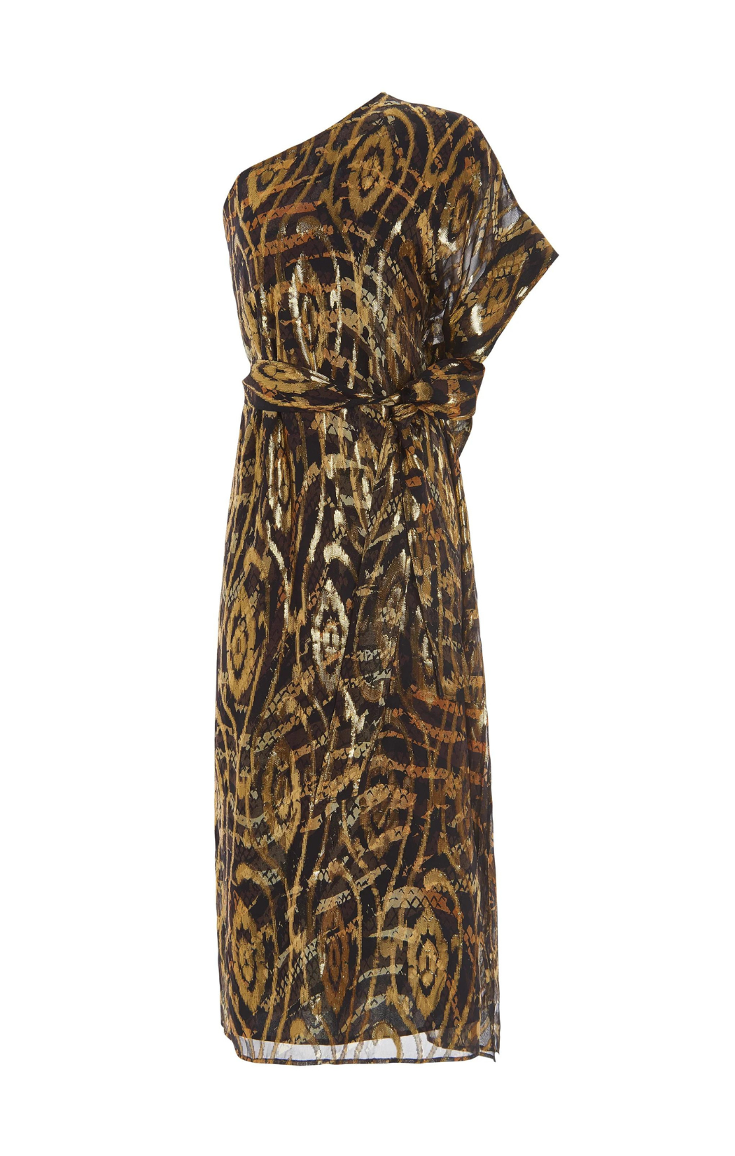 marie oliver farrow dress gold black one shoulder caftan metallic