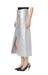 Paige meadow ultra-luxe platinum silver midi skirt. Cut from coated TRANSCEND denim, this high-waisted silhouette is designed with an exposed buttonfly, angled front pockets, and a wide hem