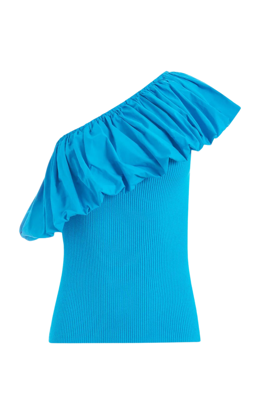 Marie Oliver lucy top one shoulder ruffle blue ribbed bodice