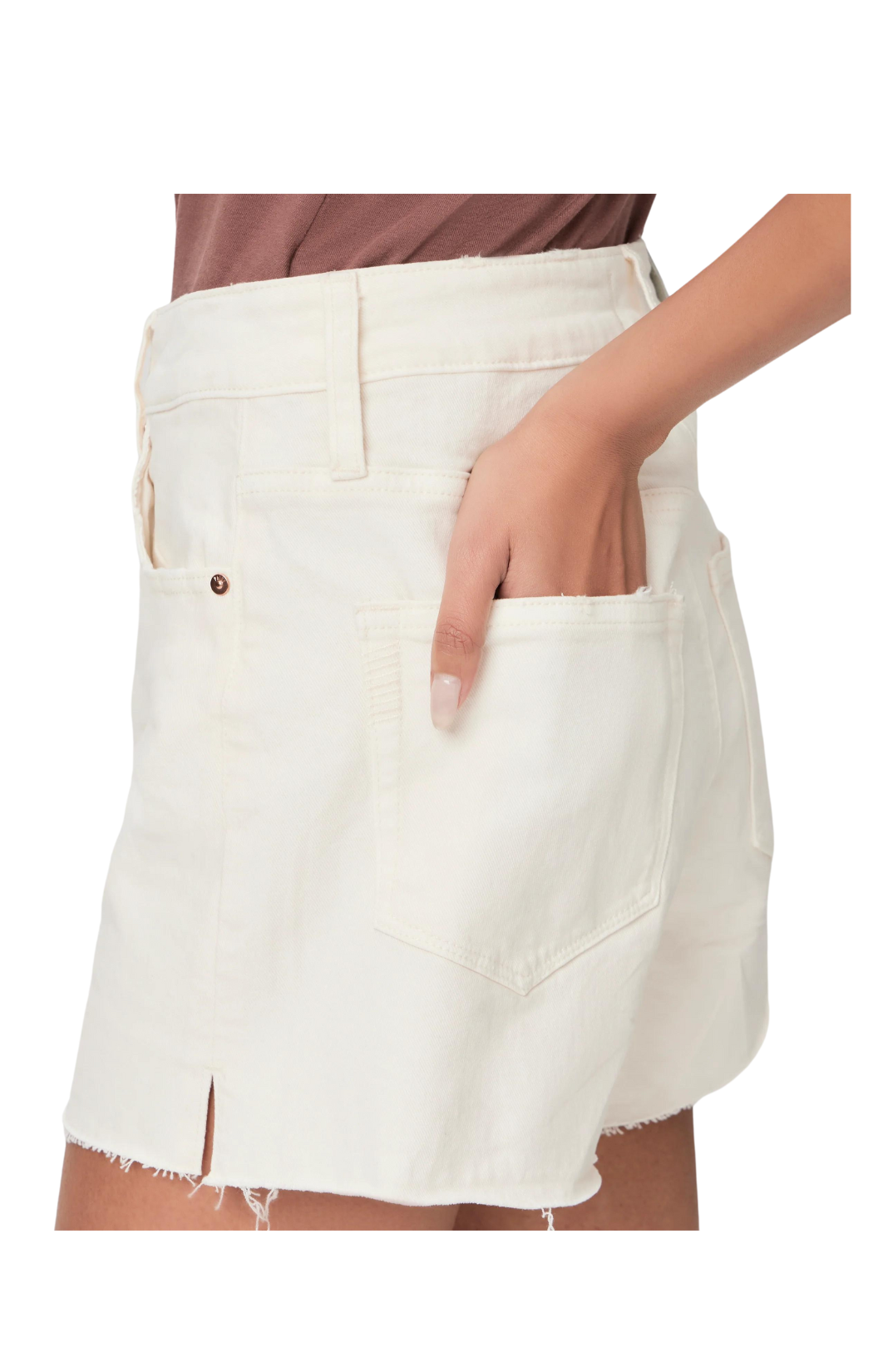 Paige Dani Short Denim High Rise Raw hem shorts off white cream ivory black