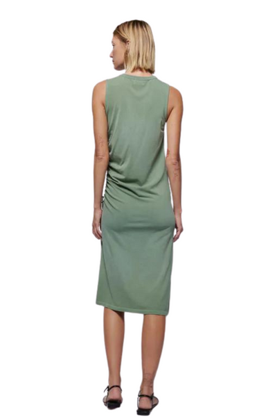 Nation LTD green midi dress The Iris Crewneck dress offers a classic crew neck midi dress with side ruching and a cheeky slit on the hem. Feels like a tee. Looks all dressed up.