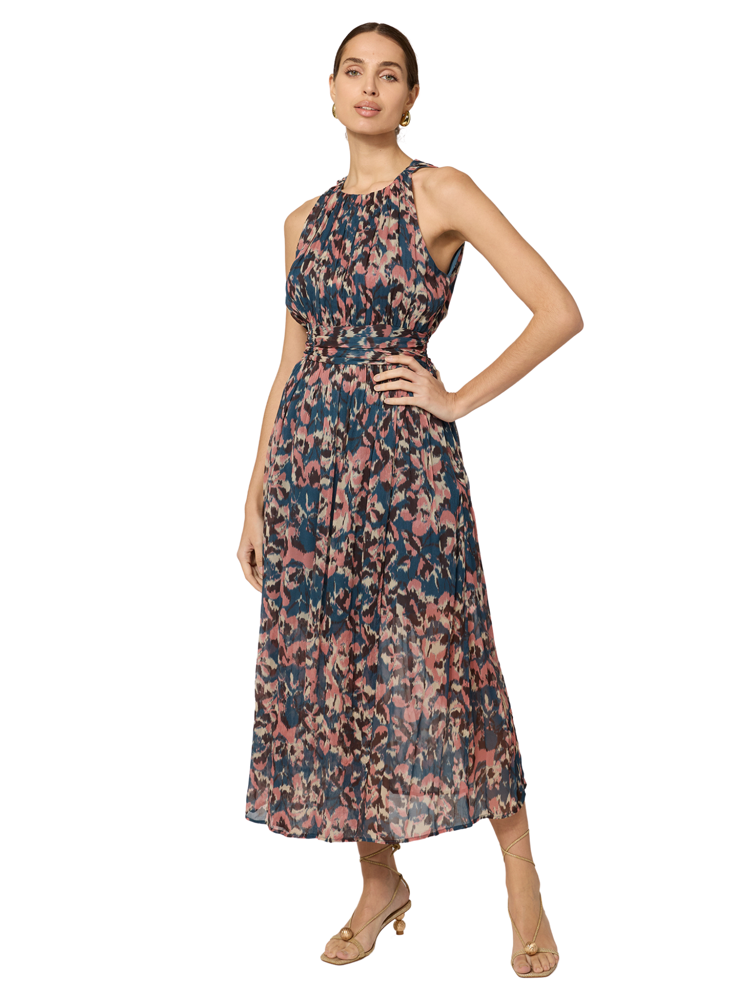 cleobella leia printed midi dress sleeveless ankle chiffon a-line fit and flare