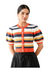 Banjanan brushed short sleeve striped cardigan button front orange navy cream yellow