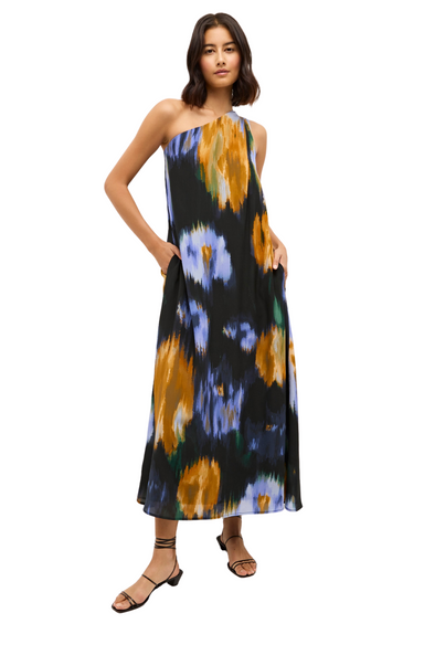 printed one shoulder dress pleated marie oliver jae dress maxi silk side pockets