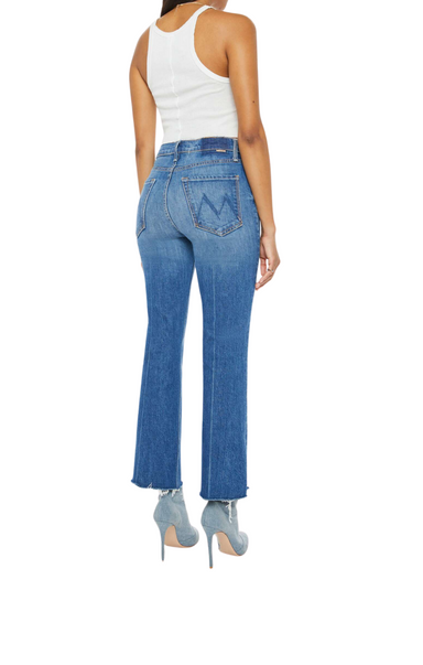 mother the tripper ankle fray denim blue jeans