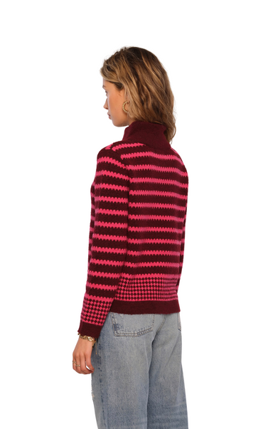 heartloom striped delina sweater knit marroon pink half zip